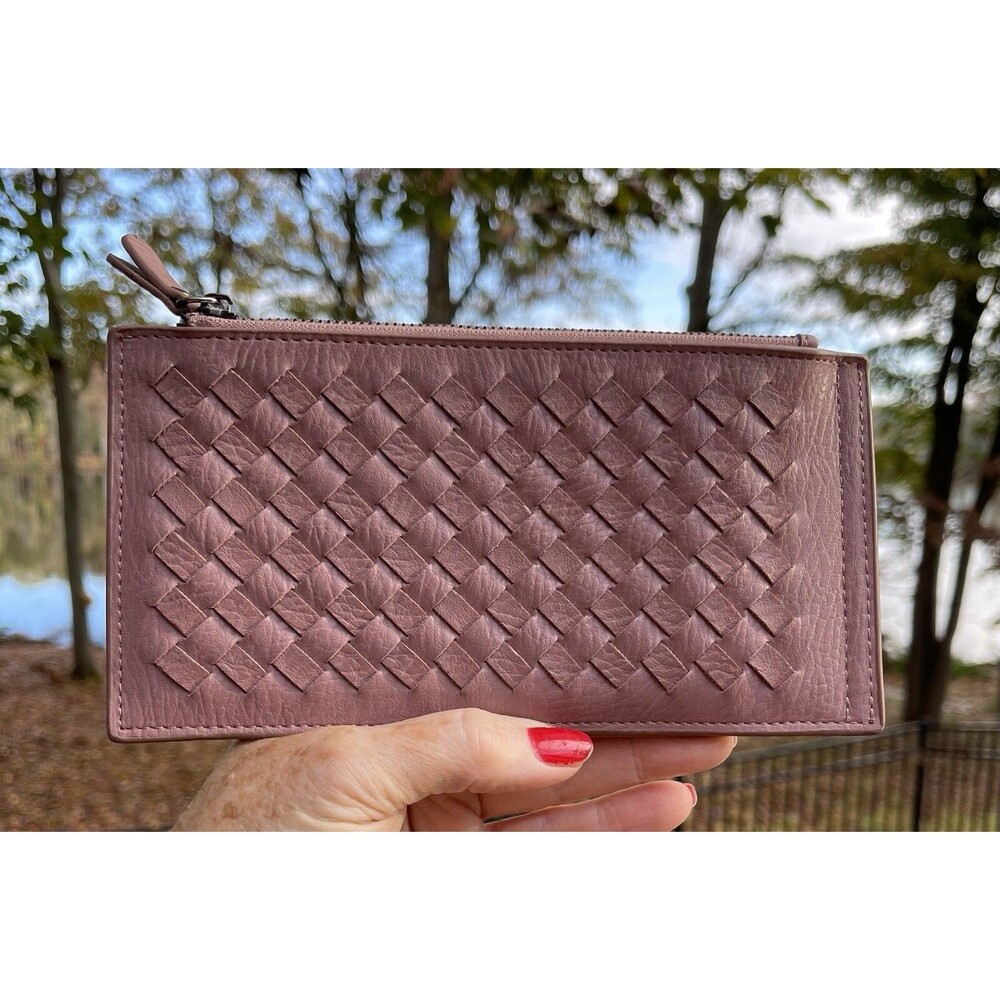 WV Welavila Wallet Weave 2 Zip Compartments Snap Credit Card Slots Soft Purple